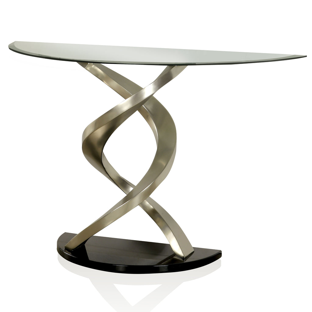 Silver Glass Top Half-moon Sofa Table X20634