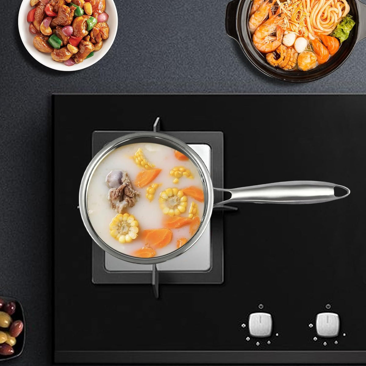 2-Layer Stainless Steel Steamer Pot with Transparent Lid F85972
