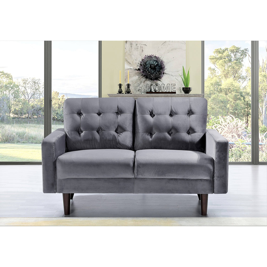 Grey Velvet Tufted Loveseat C1494