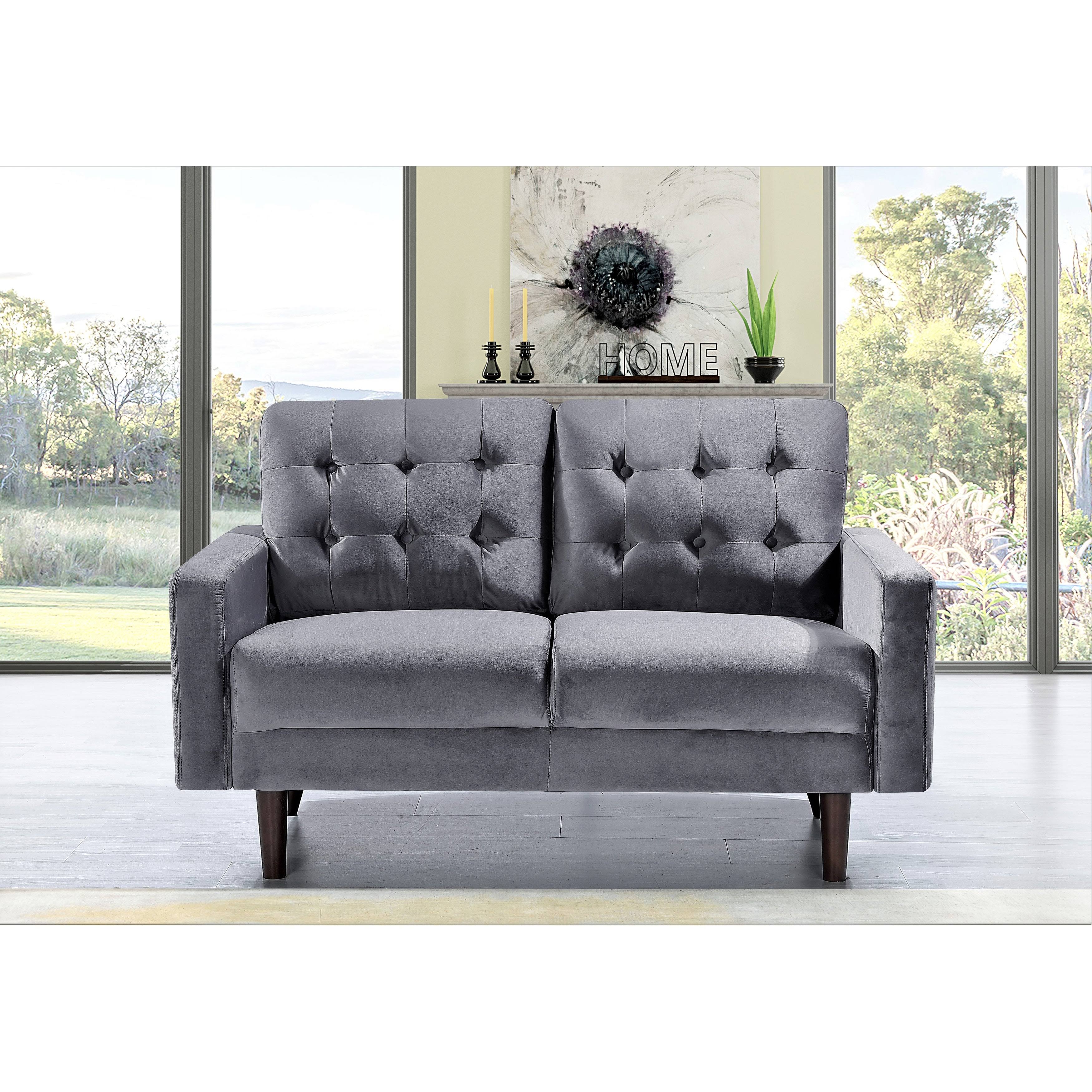 Grey Velvet Tufted Loveseat C1494
