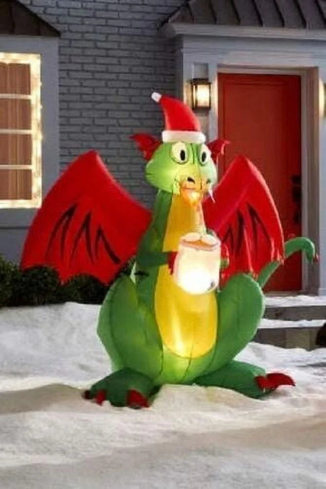 6 Ft Airblown Inflatable Christmas Dragon with Santa Hat N258674