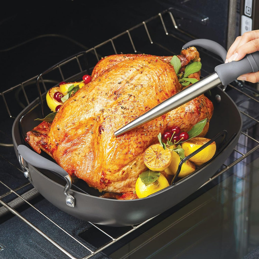 16 Inch x 13 Inch Hard Anodized Nonstick Roasting Pan with Rack U568288