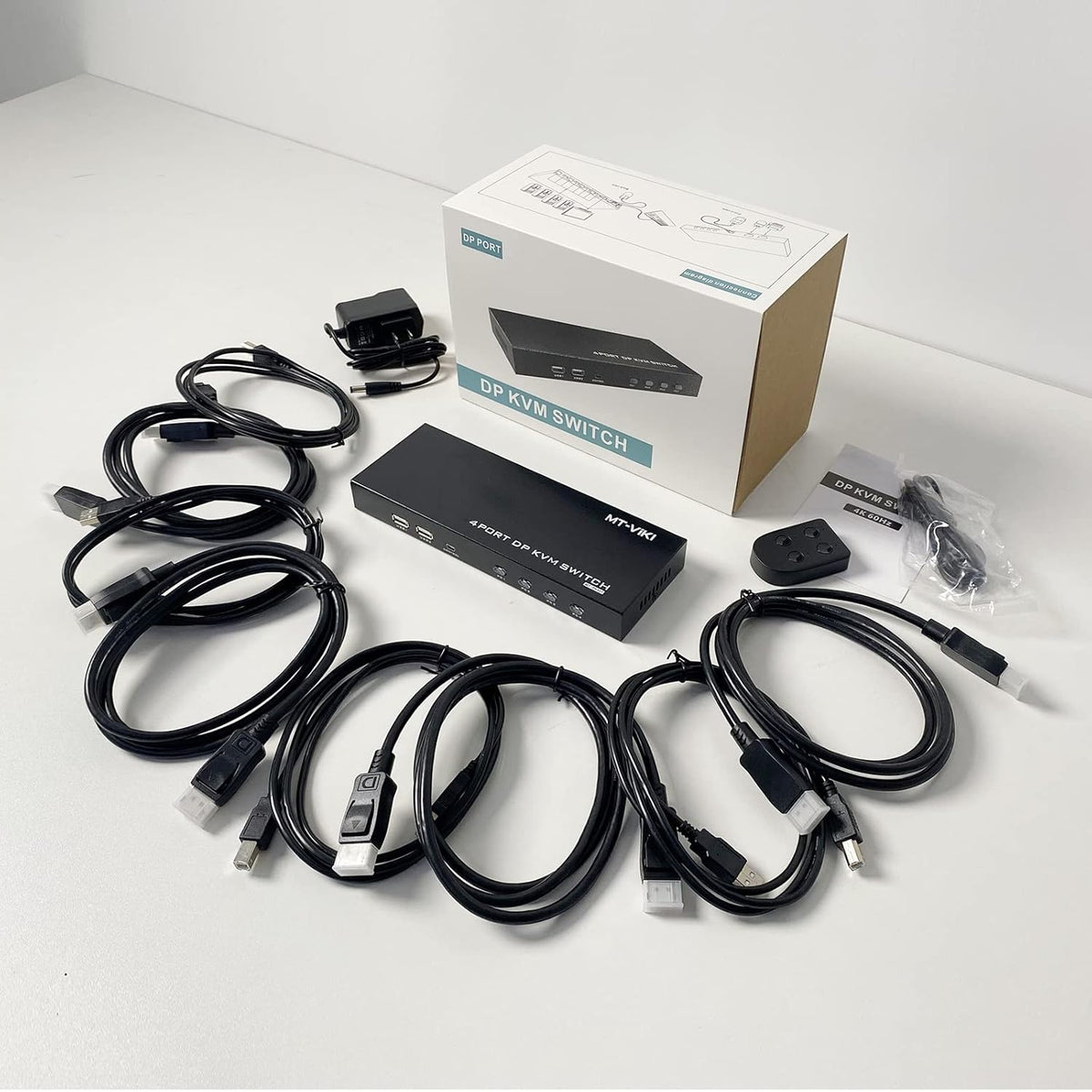4 Port DisplayPort KVM Switch with 4 DP Cables and 4 USB Cables 4K@60Hz X575