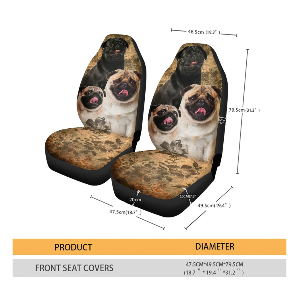 Pug Dog Floral Print Seat Covers, Set of 2 Pcs S62163