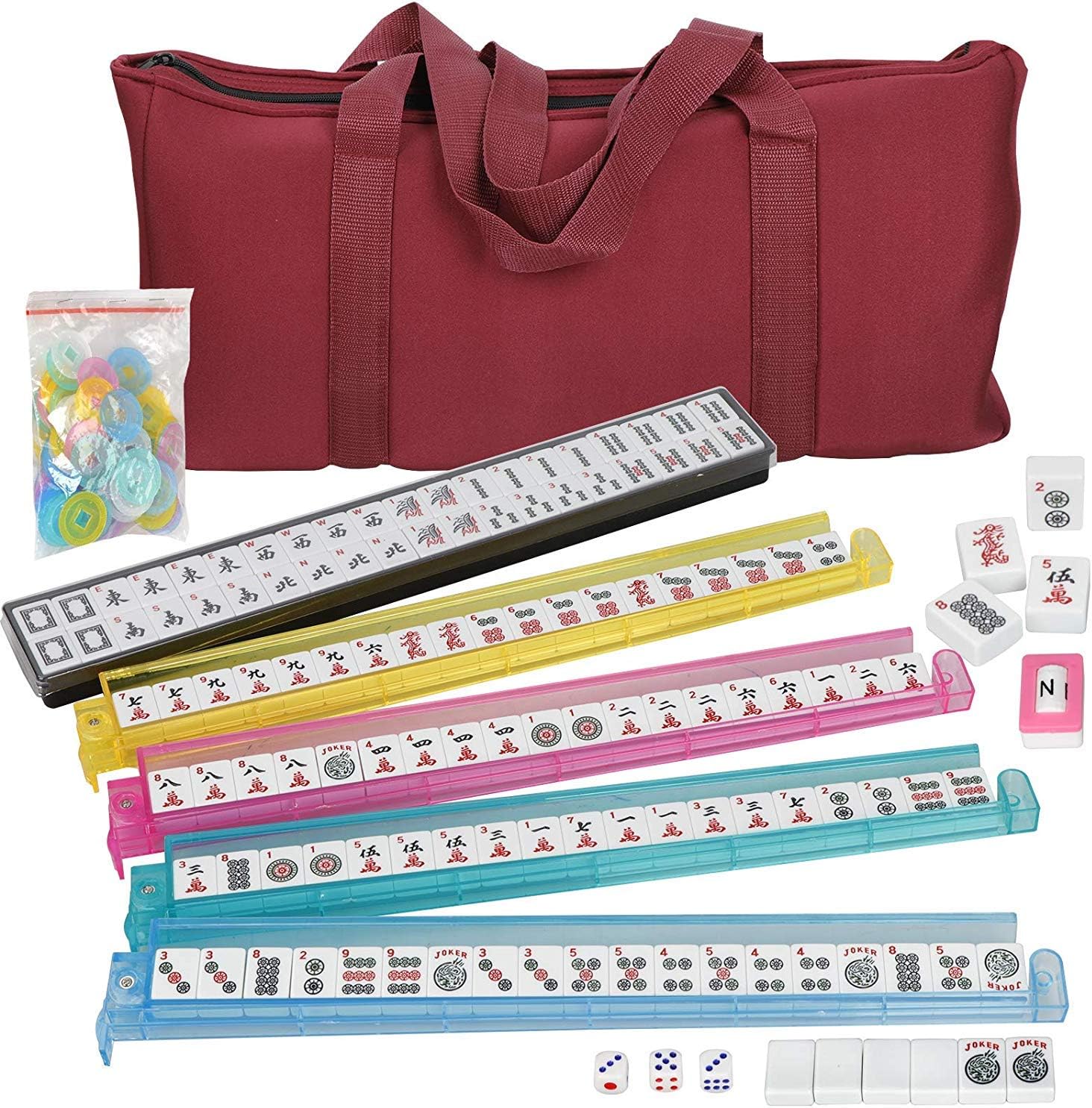 166 Tiles Complete Mahjong Set with Rack and Bag U54770