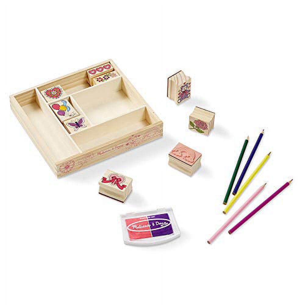 Wooden Stamp Set with 9 Stamps, 5 Colored Pencils, and 2-Color Stamp Pad Q748552