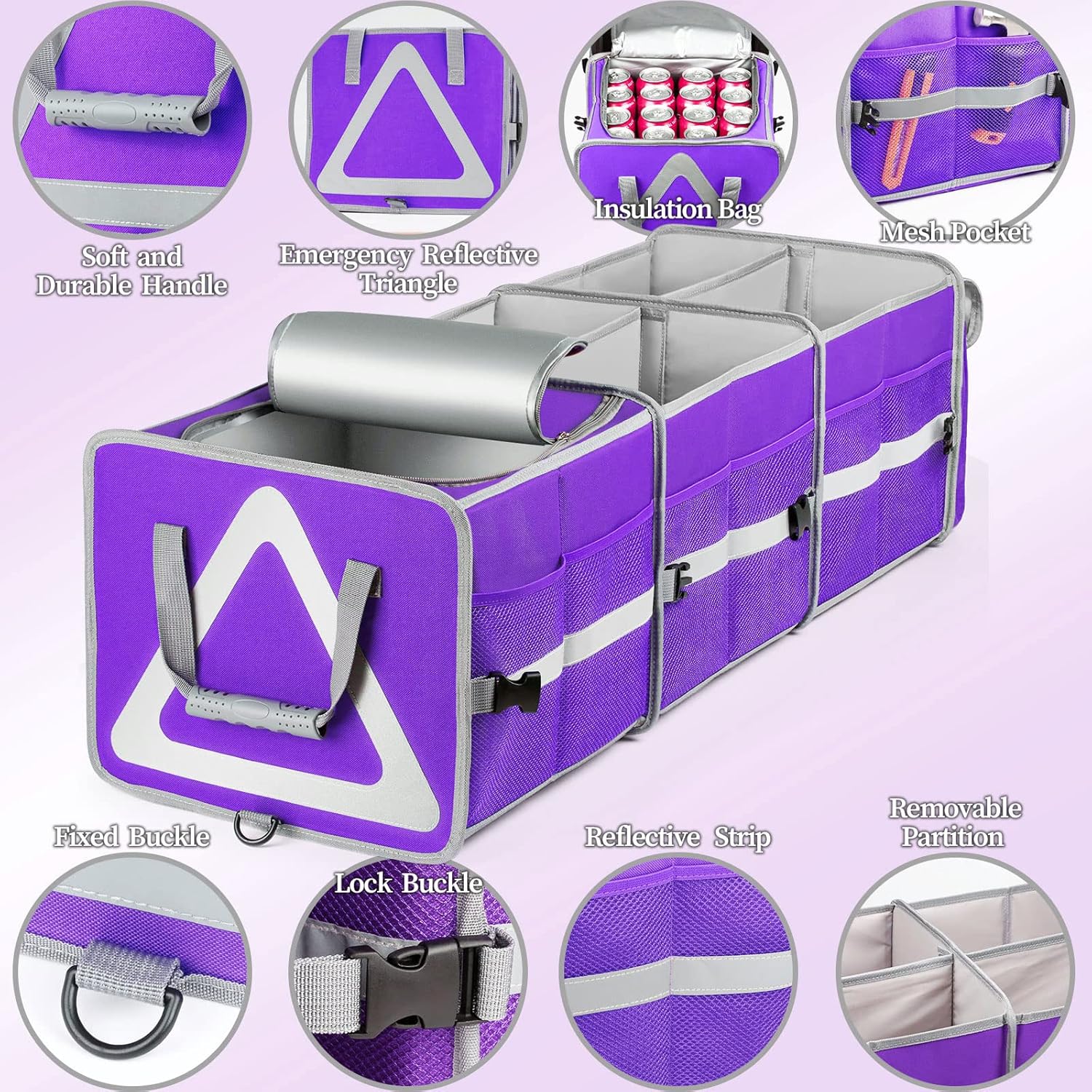 Purple Waterproof Trunk Organizer with Cooler, Pack of 2 A9645