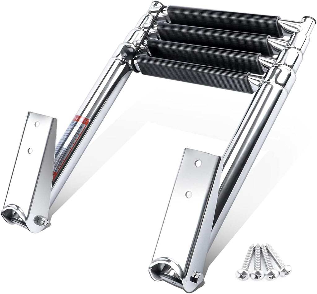 Telescopic 4 Step Stainless Steel Boat Ladder, 900 Pound Capacity, Pack of 2 M666745