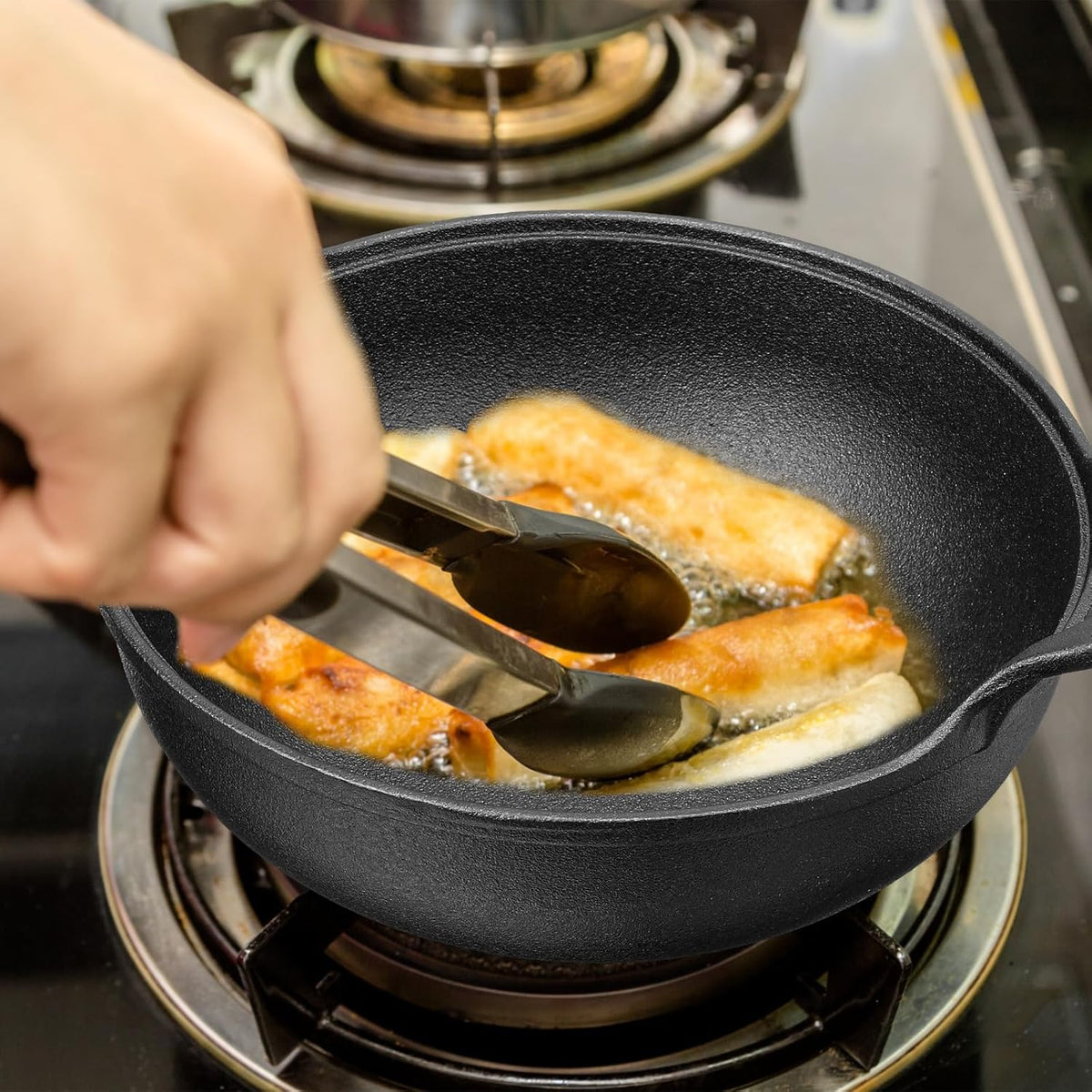 Black Cast Iron Nonstick Mini Wok with Loop Handle G269
