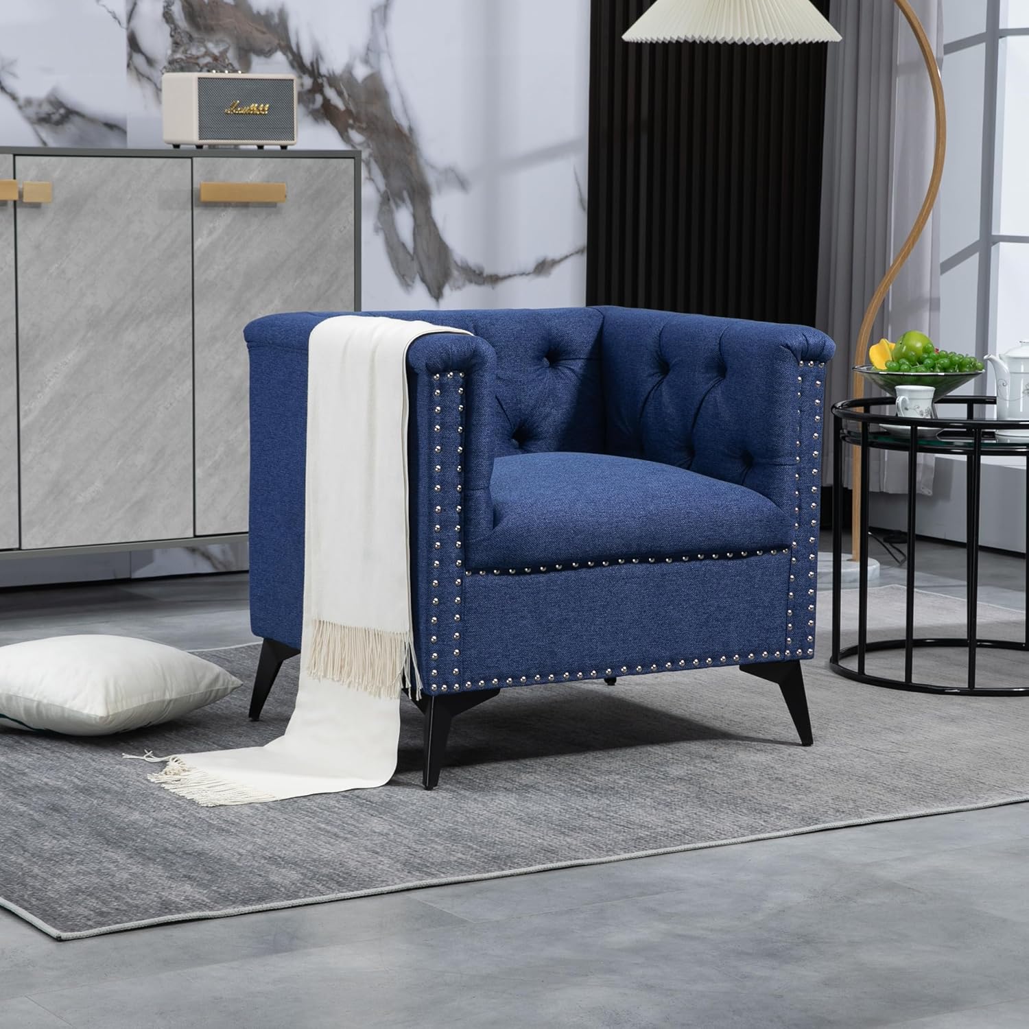 Blue Linen Fabric Arm Chair K295395