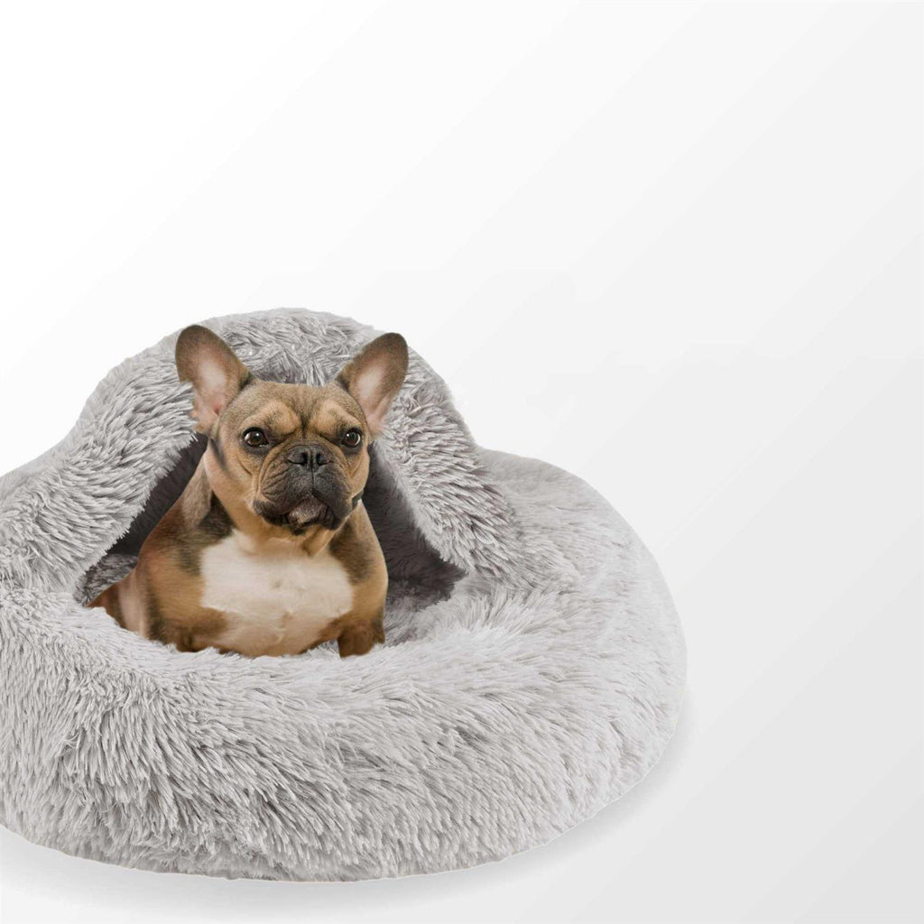 Soft Faux Fur Cat Bed Cave Hooded Blanket Dog Couch M287505