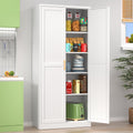 White Tall Kitchen Pantry Cabinet with Doors and Shelves B376153