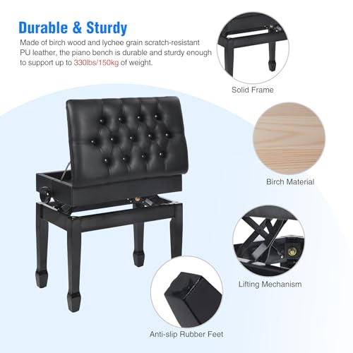 Brown Wooden Piano Bench with Storage and PU Leather Cushion G530449