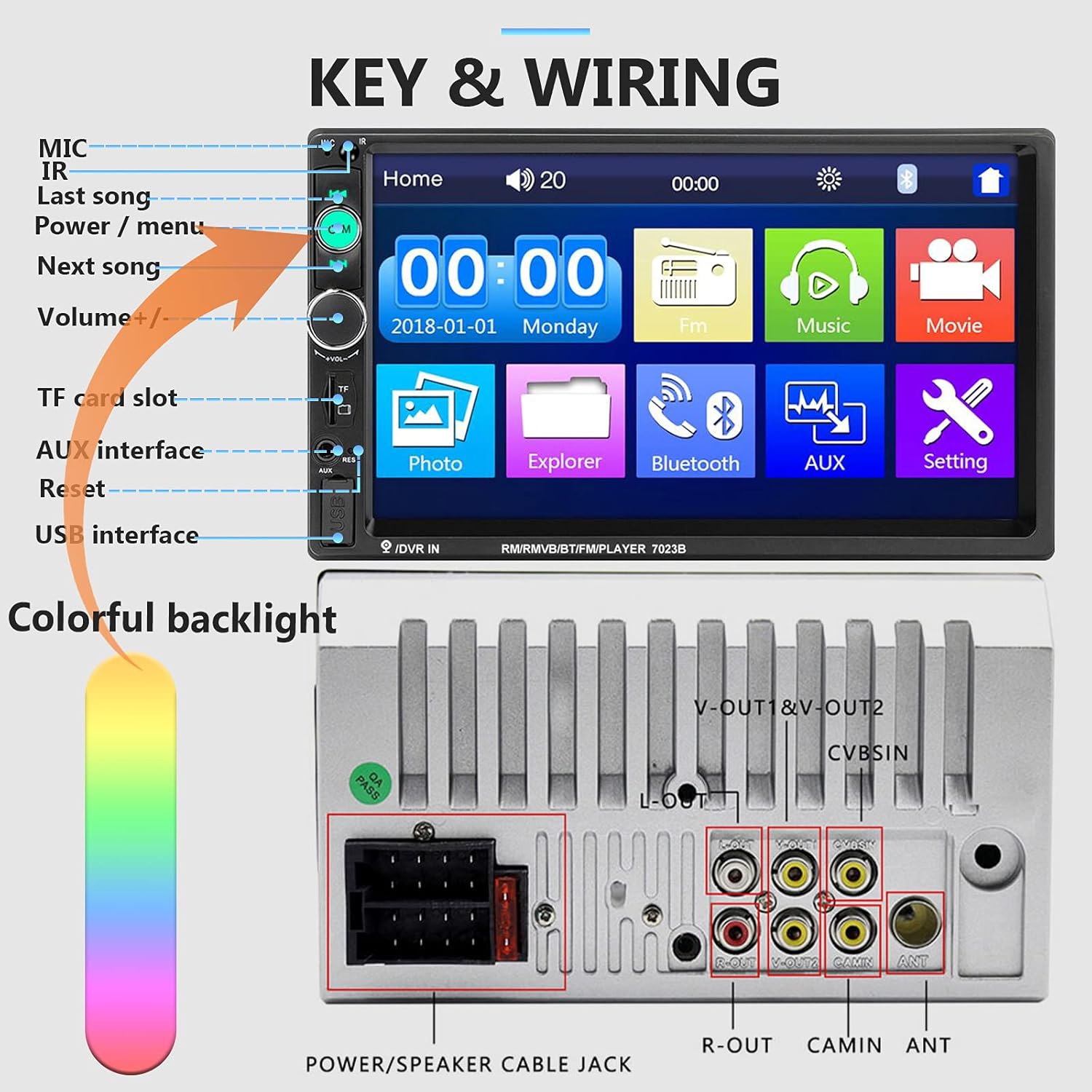 2 Din 7 Inch Touch Screen Car Stereo with Bluetooth G78051