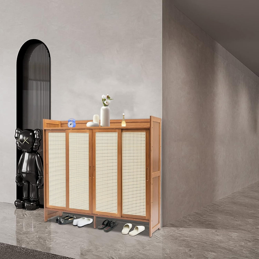 Natural Bamboo 6 Tier Shoe Cabinet with Grid Doors C741
