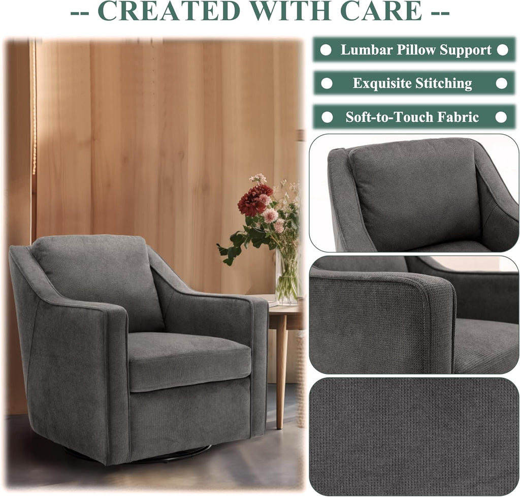 Grey Upholstered Fabric Swivel Accent Chair Set of 2 with Lumbar Pillow V104