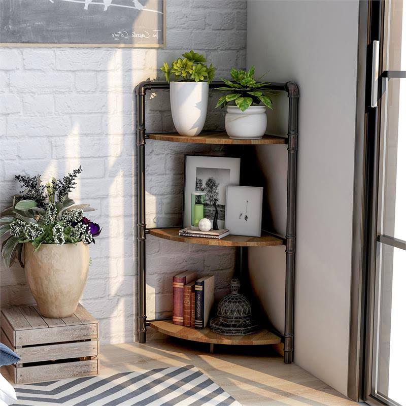 Industrial Wood 3-Tier Bookcase in Sand Black B1991
