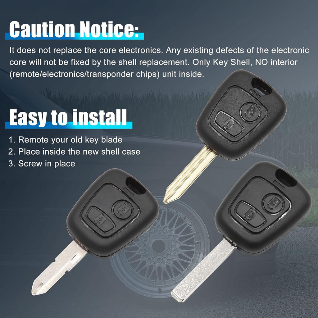 65pcs 2 Buttons Uncut Insert Key Fob Case Remote Control Shell for Citroen for Peugeot 106 206 306 107 207 307 Pack of 2 M945671