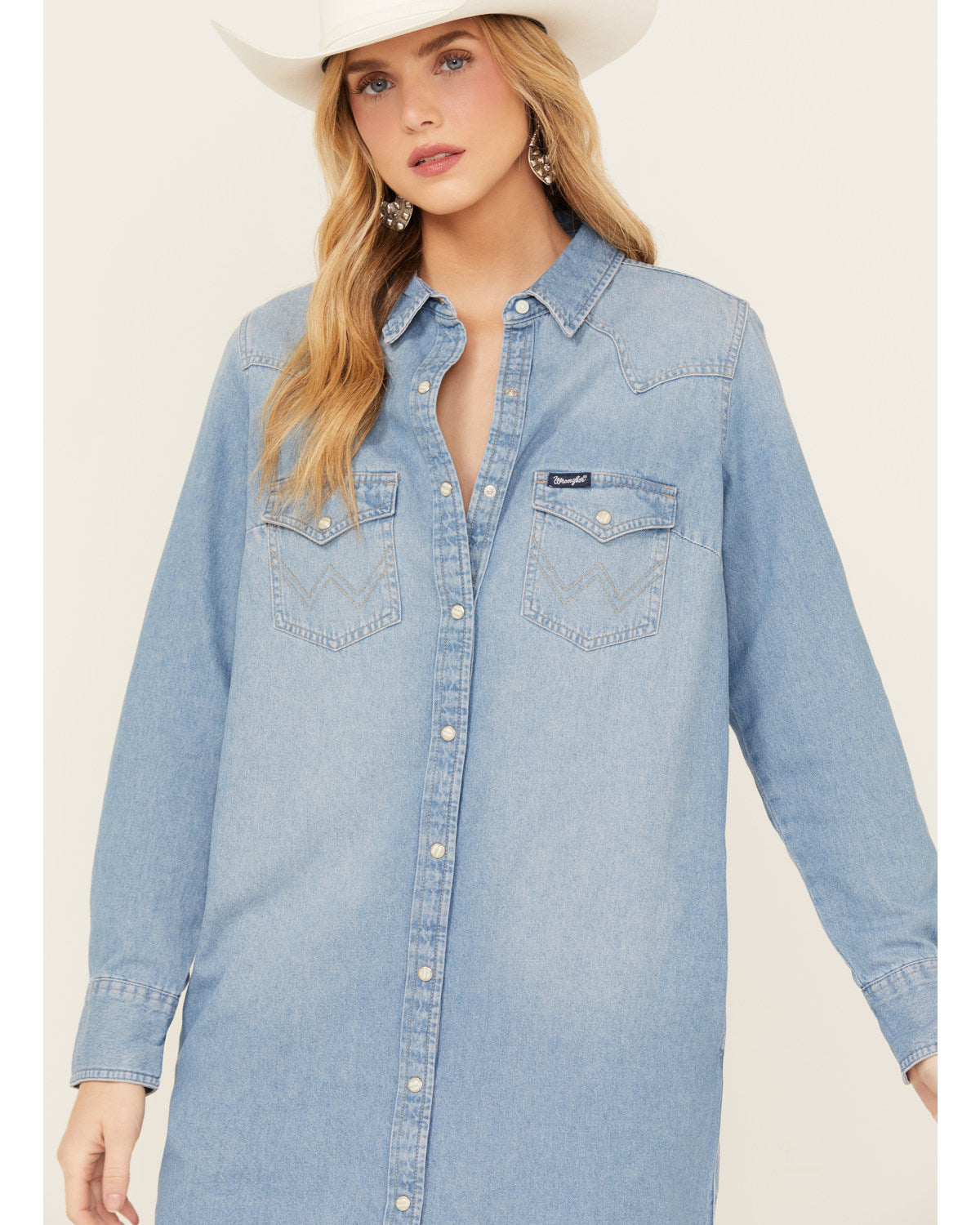 Medium Wash Long Sleeve Denim Dress B75219