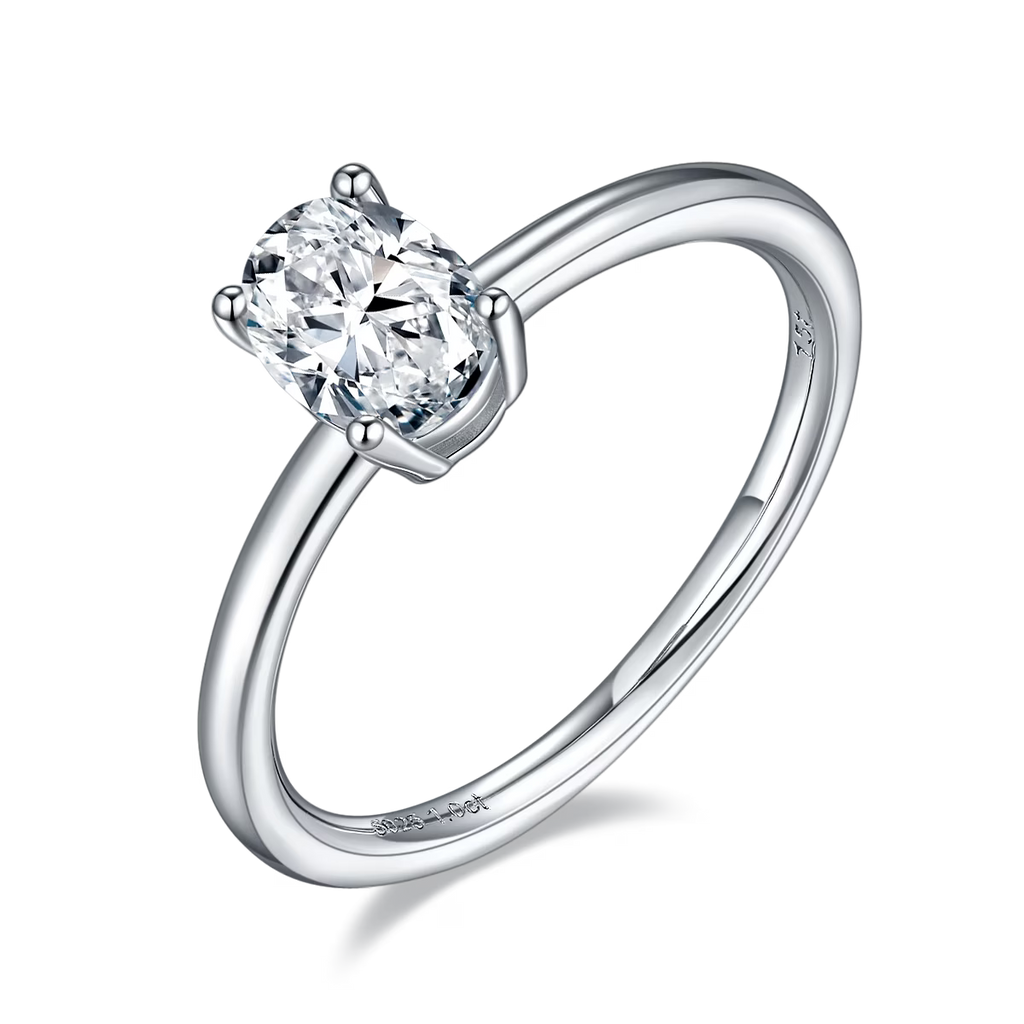 Platinum Plated Sterling Silver Moissanite Oval Solitaire Ring Q334806