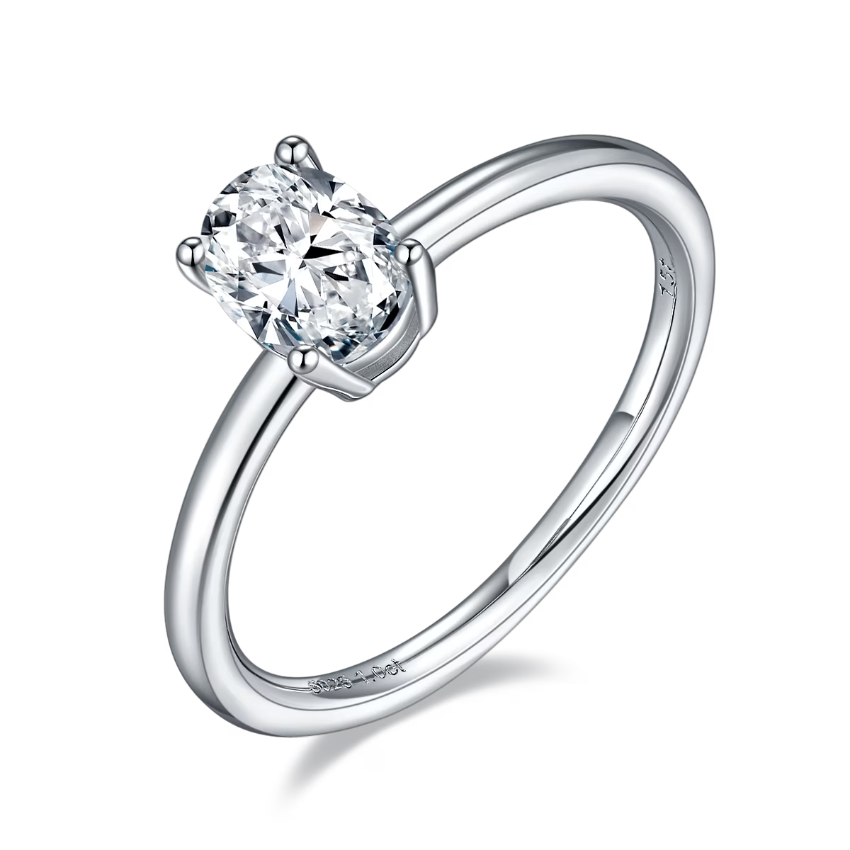 Platinum Plated Sterling Silver Moissanite Oval Solitaire Ring Q334806