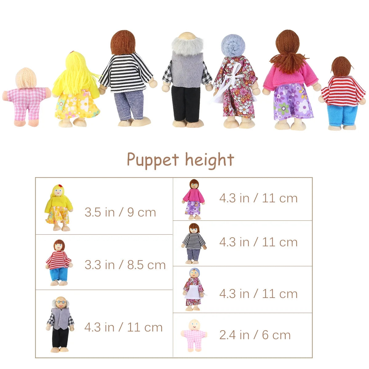 7pcs Wooden Dolls Pretend Play Set R775