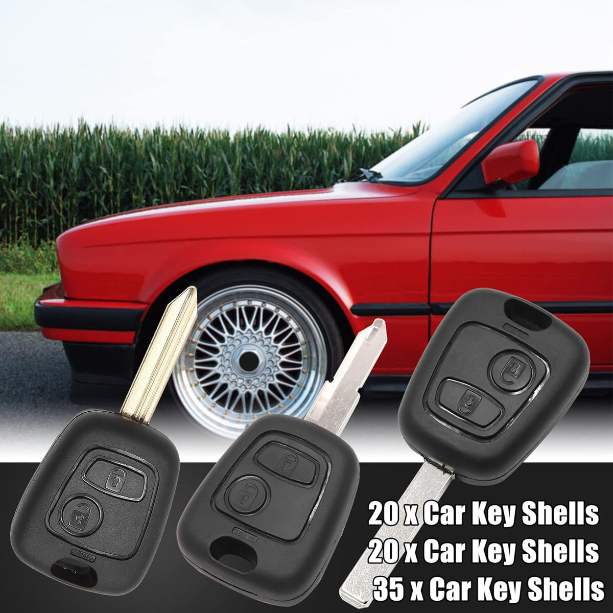 65pcs 2 Buttons Uncut Insert Key Fob Case Remote Control Shell for Citroen for Peugeot 106 206 306 107 207 307 Pack of 2 M945671