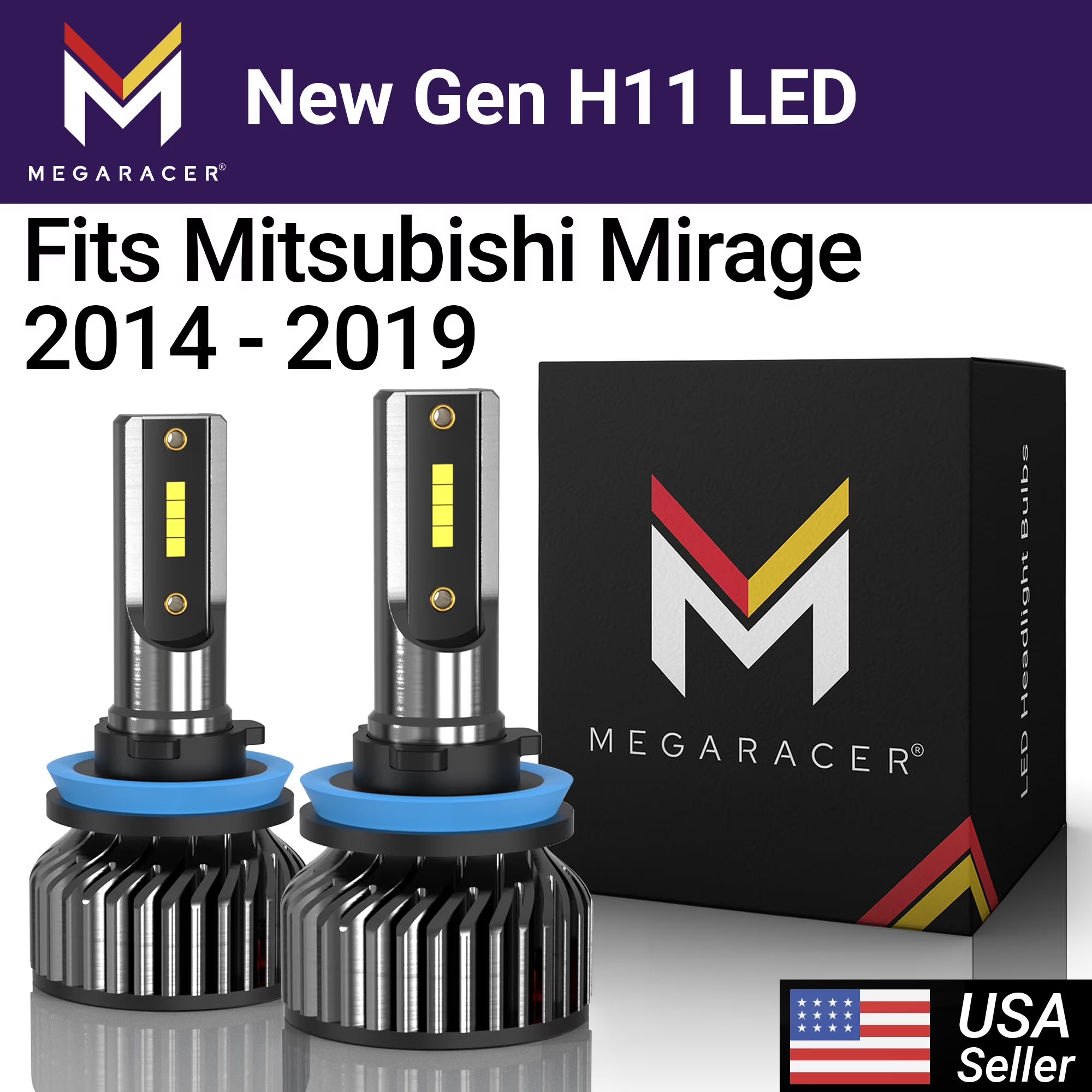 6000K Cool White LED Headlight Bulbs for Mitsubishi Mirage 2014-2019 G953