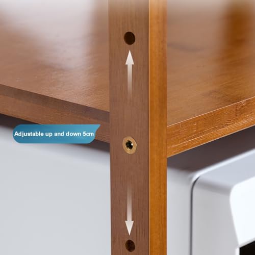 3 Tiers Adjustable Microwave Oven Rack Storage Shelf with 4 Hooks and Chopping Board Stand J683510