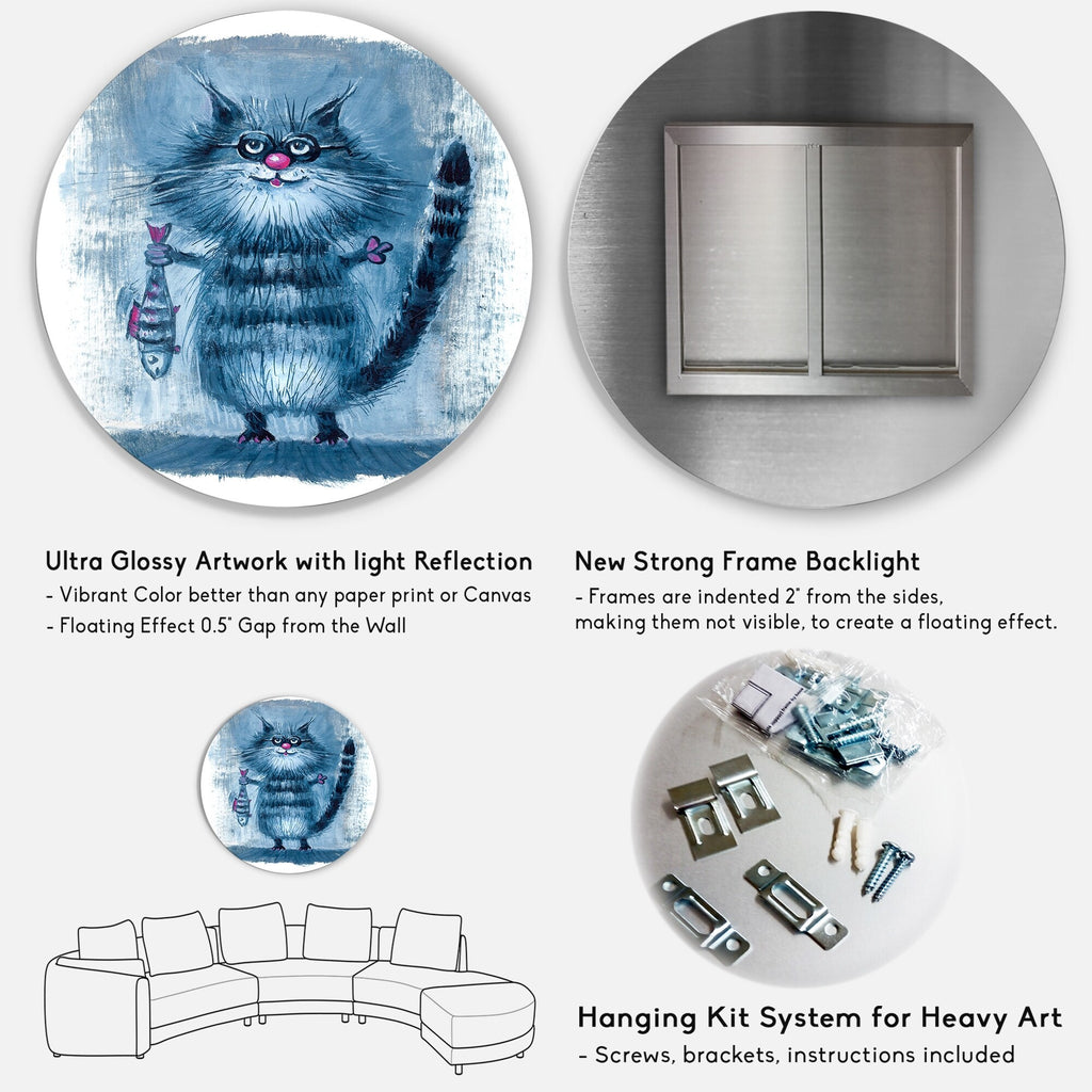 Cat Holding A Fish In Its Claws Metal Circle Wall Art 36x36 H568808