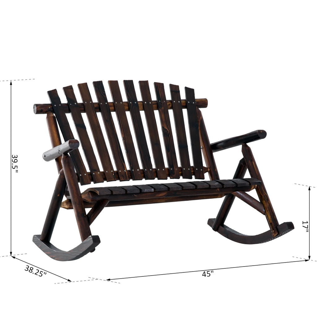 Rustic Double Rocking Chair Adirondack Bench, Fir Wood P51682
