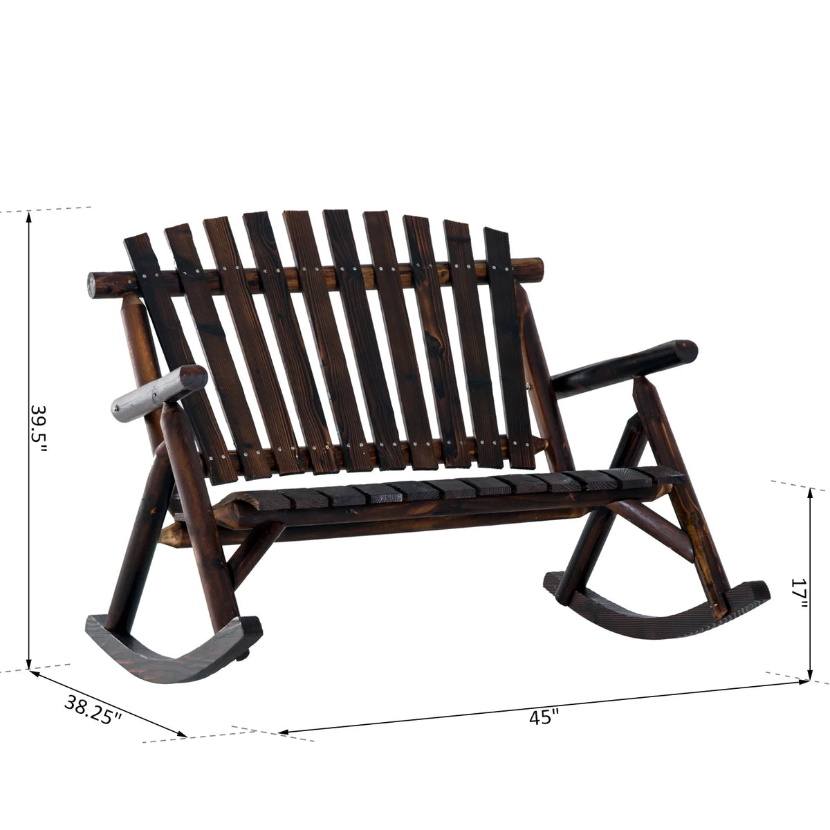 Rustic Double Rocking Chair Adirondack Bench, Fir Wood P51682