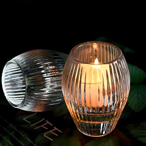 Clear Ribbed Glass Taper Candle Holders Set of 2 F245
