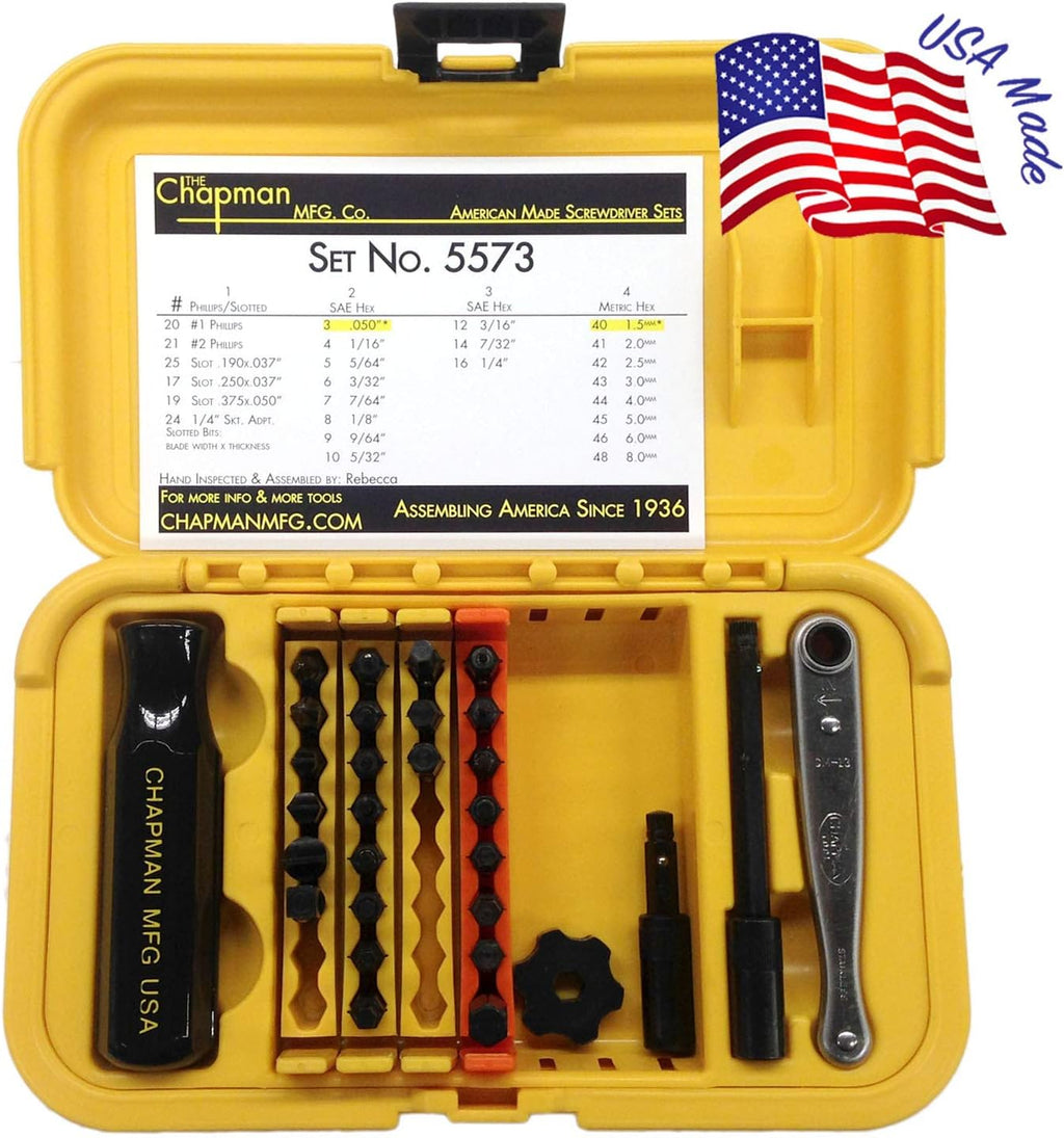 24 USA Made Insert Bits Screwdriver Set with Mini Ratchet Hand Tool H193