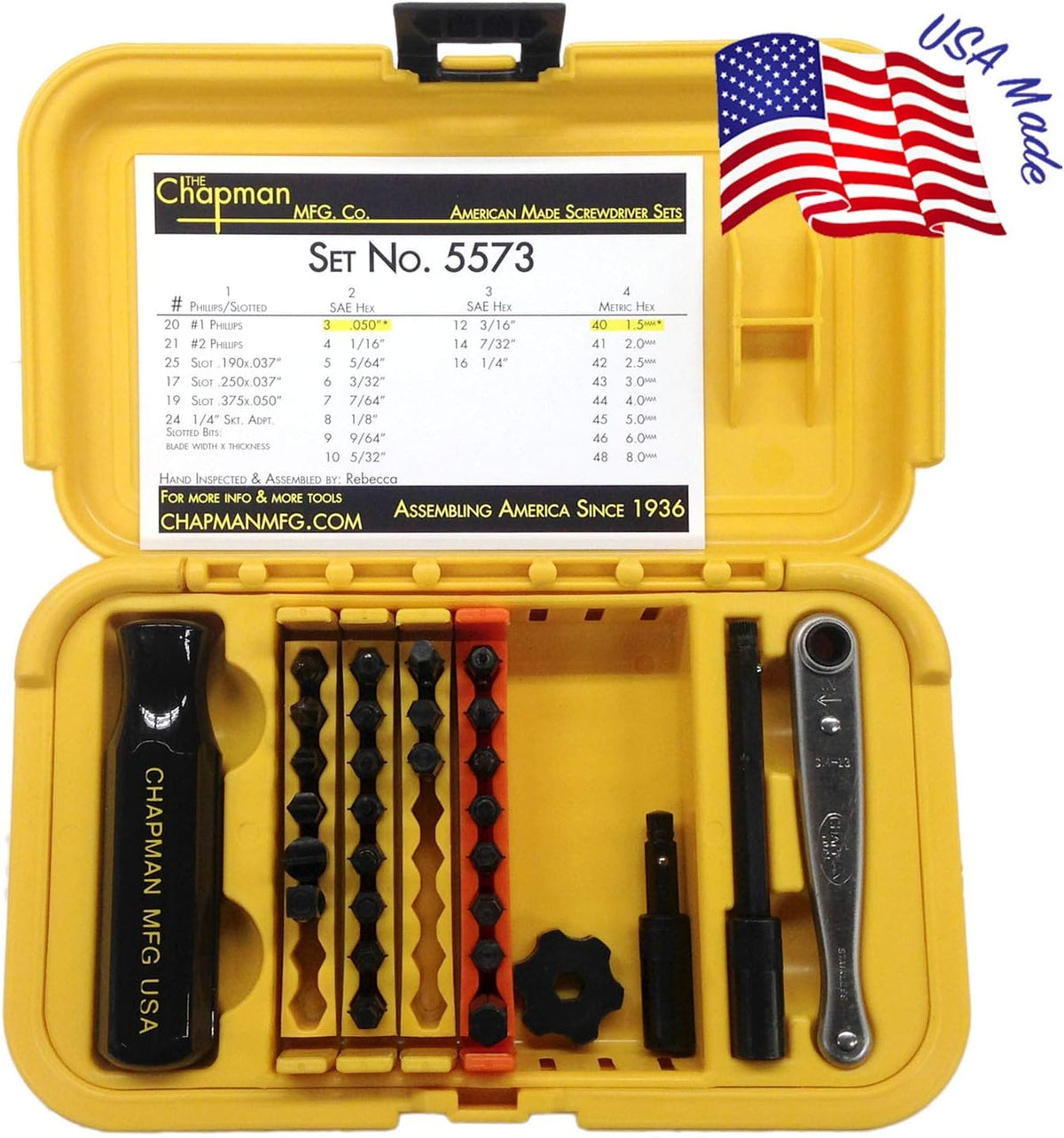 24 USA Made Insert Bits Screwdriver Set with Mini Ratchet Hand Tool H193