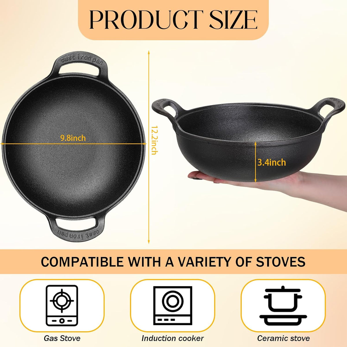 Black Cast Iron Nonstick Mini Wok with Loop Handle G269