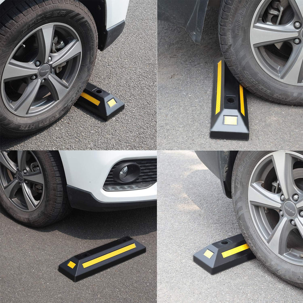 2 Pack Rubber Parking Guide Blocks with Yellow Reflective Stripes 21.25x5.7x3.54 W59295
