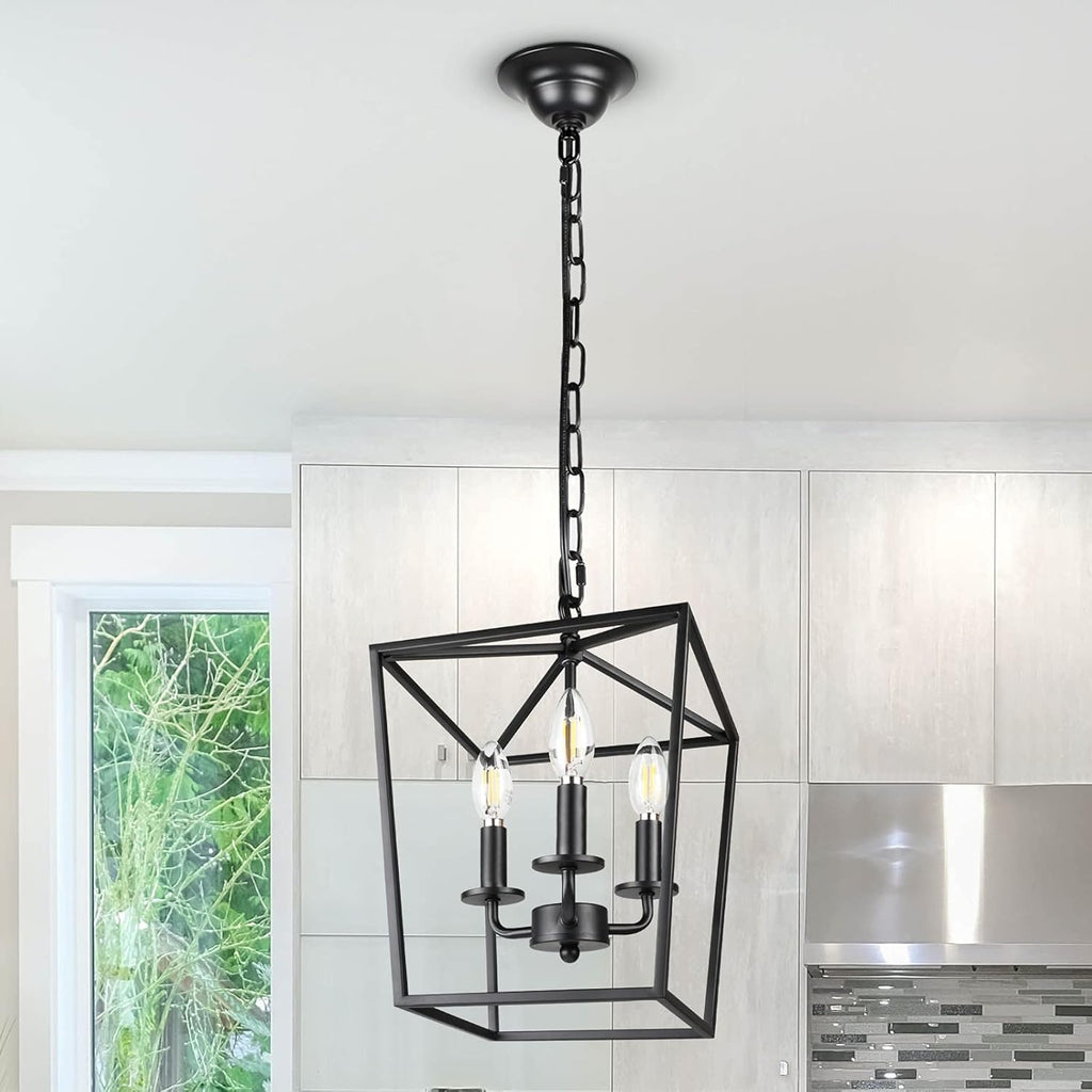 Vintage 3-Lights Black Lantern Chandelier P182040