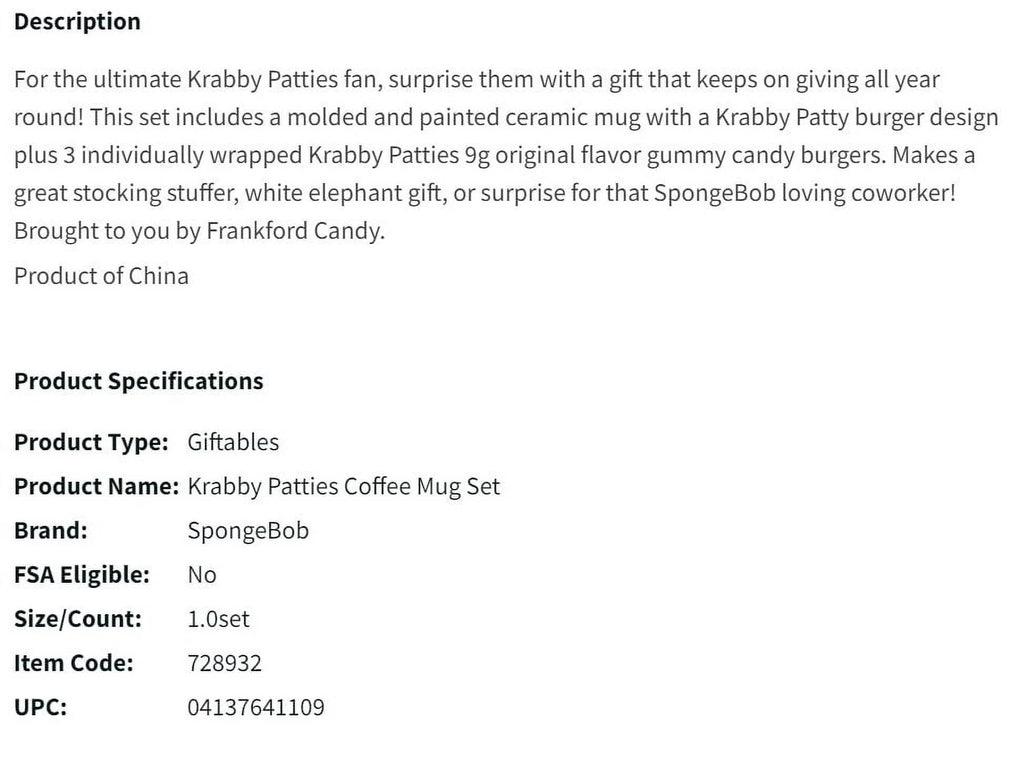 Krabby Patties Mug with 3 Gummy Candies Q820