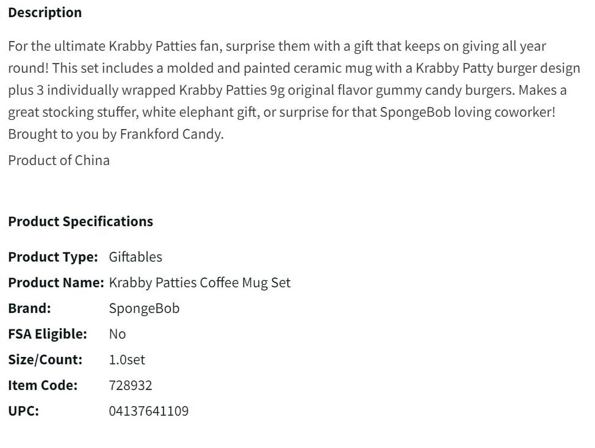 Krabby Patties Mug with 3 Gummy Candies Q820