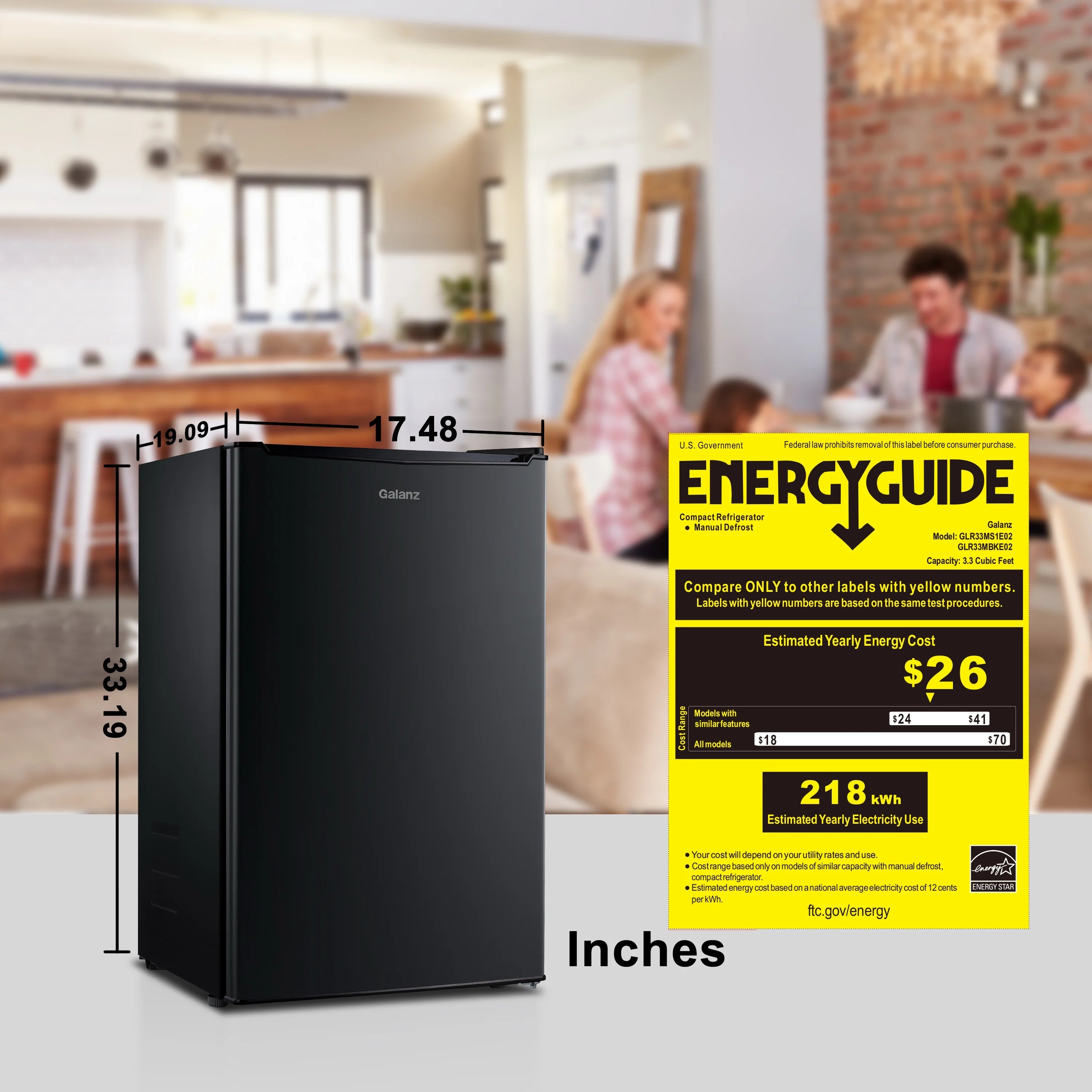 Black 3.3 Cu ft Single Door Mini Fridge K84443