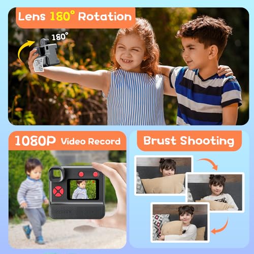 Blue FHD Selfie Digital Video Camera with 3 Rolls Print Paper & 32G Card C94480