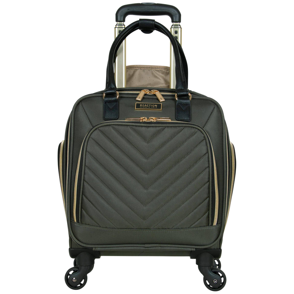 Olive Chevron Quilted 4-Wheel Spinner Carry-On Suitcase T148