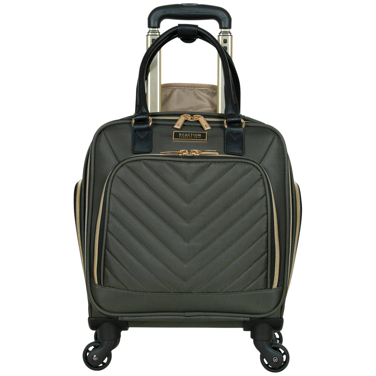 Olive Chevron Quilted 4-Wheel Spinner Carry-On Suitcase T148