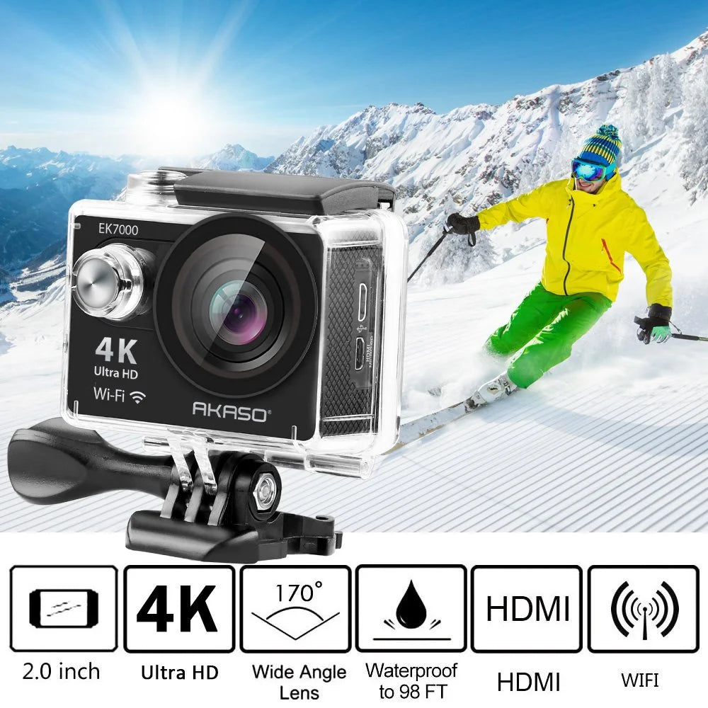 Black 4K Ultra HD 12MP Waterproof Action Camera R81325
