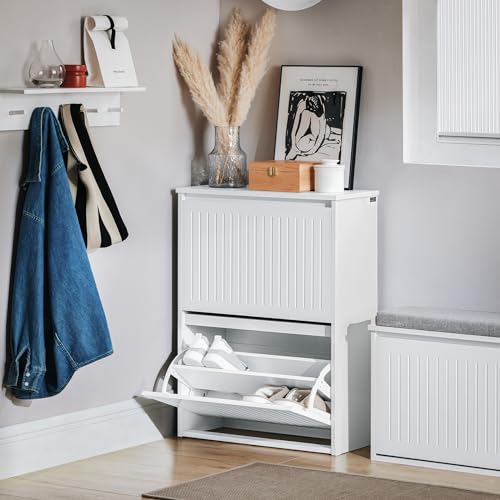 White Shoe Storage Cabinet with 2 Flip-Drawers B3310