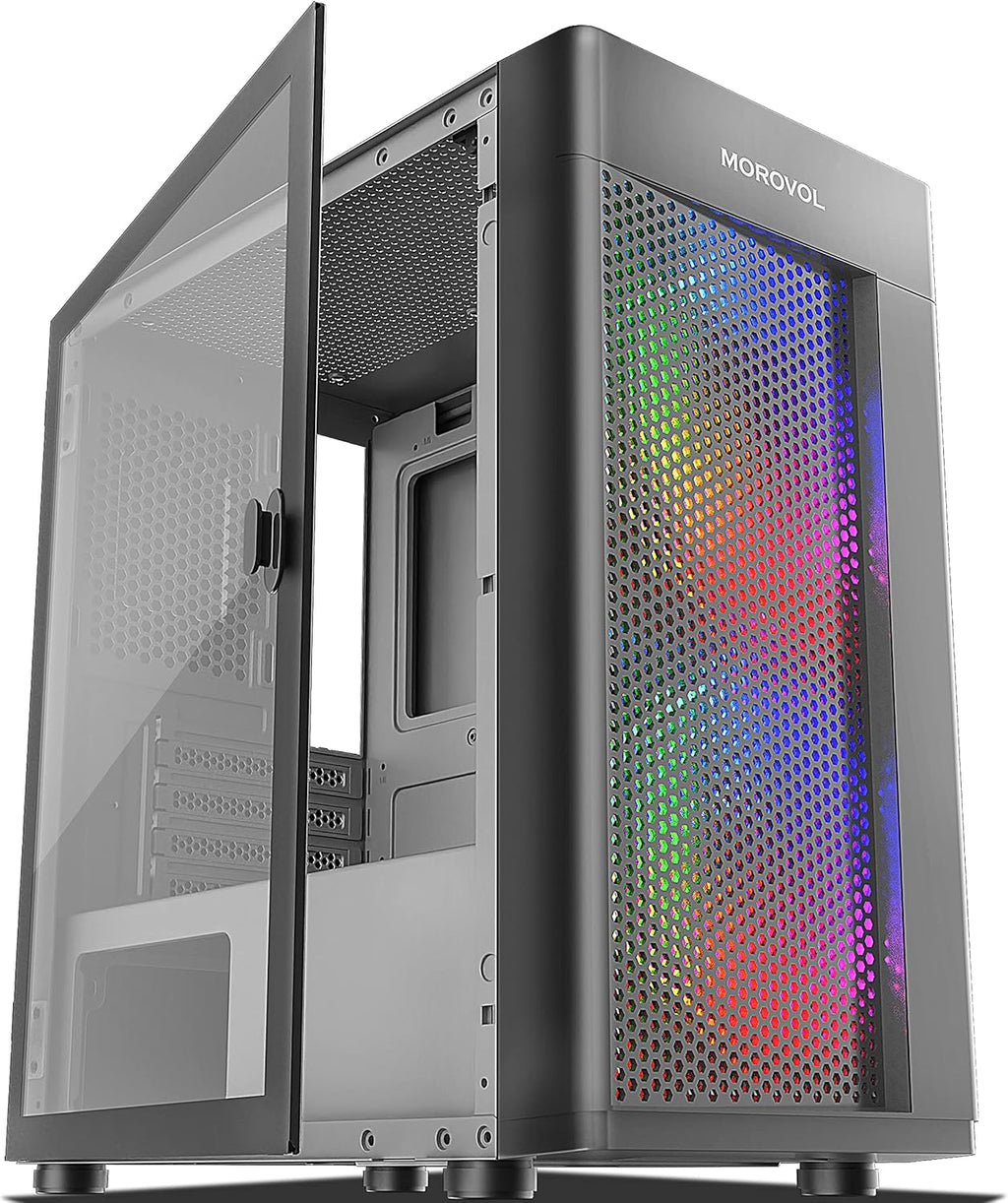 White Mesh Micro-ATX Computer Case with Tempered Glass Panel E76327