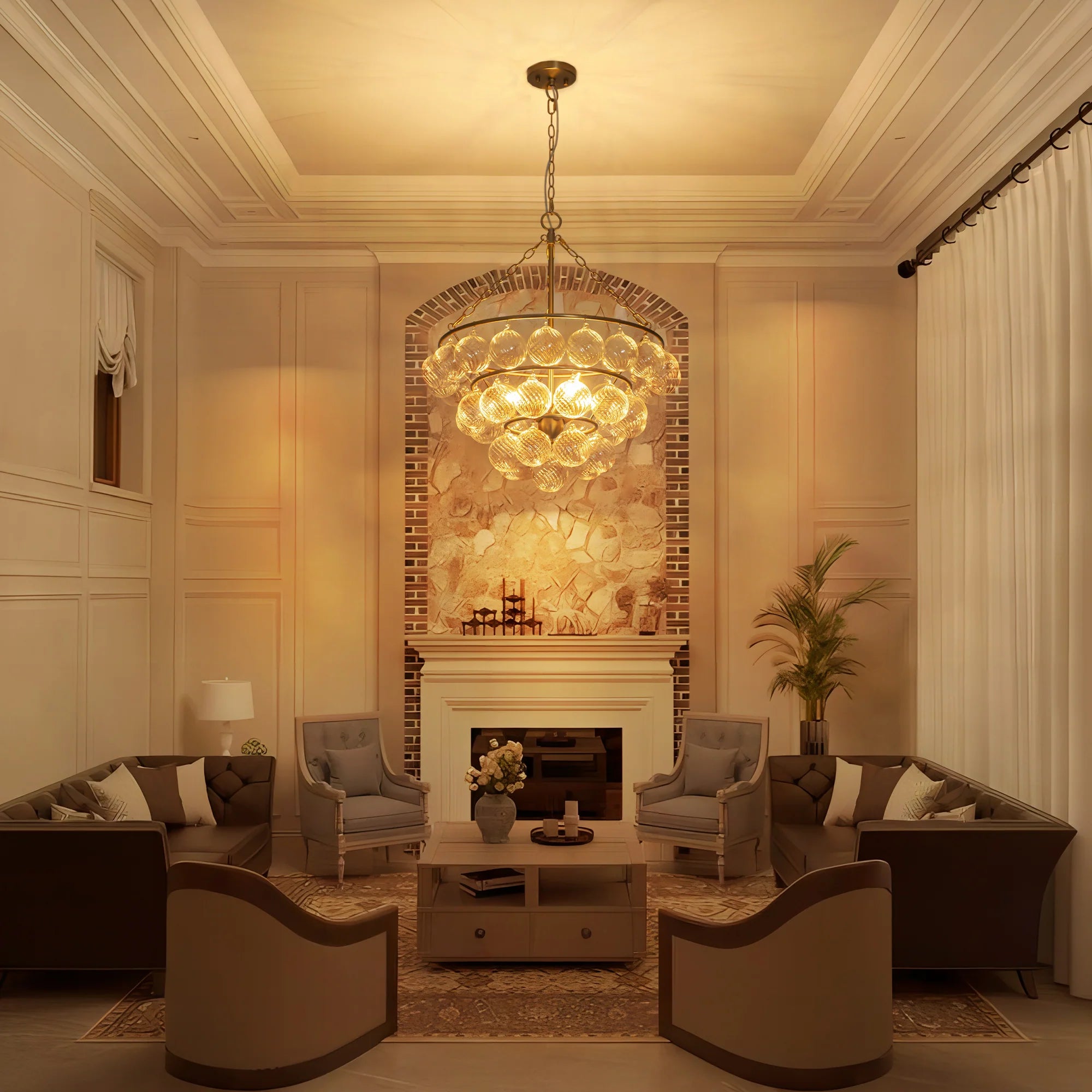 4-Light Dimmable Glass Chandelier C94136