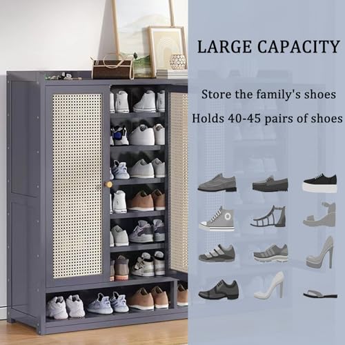 Grey 8 Tier Bamboo Shoe Cabinet with Doors Z8259