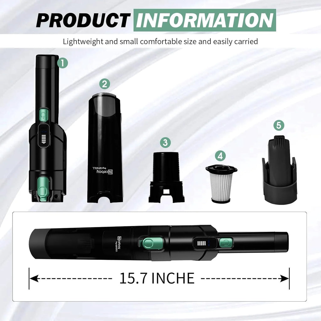 Cordless Handheld Vacuum with LED Display, 15KPA Suction, Fast Charging Dock N674